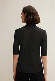 Merino Half Sleeve Mock Neck Knit