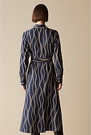 Cotton Modal Chain Print Belted Shirt Dress