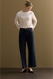 Cotton Cashmere Blend Striped Knit Crew