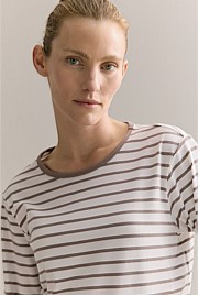 Organically Grown Cotton Stripe 3/4 Sleeve T-shirt