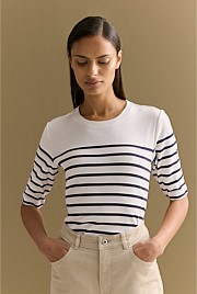 Australian Cotton Breton Stripe Half Sleeve T-shirt