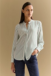 Silk Striped Tie Neck Shirt