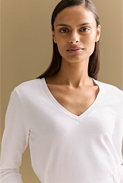 Cotton V Neck Long Sleeved T-shirt