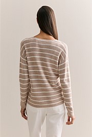 Cotton Linen Striped V Neck Knit