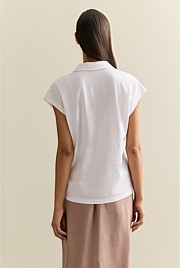 Linen Cotton Relaxed Cap Sleeve Polo