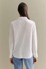 Yarn Dyed Cotton Stripe Tie Neck Shirt