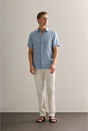 Regular Fit Yarn Dyed Linen Basket Grid Shirt