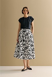 Cotton Poplin Floral Pull On Skirt