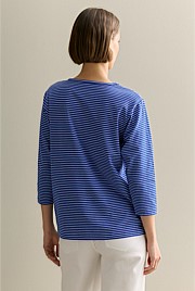 Organically Grown Cotton Stripe 3/4 Sleeve T-shirt