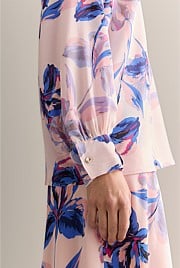 Silk Floral Collarless Raglan Blouse