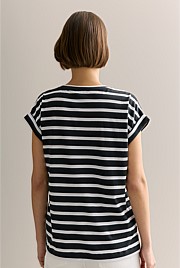 Pima Cotton Stripe Cuff Detail T-shirt