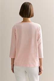 Organically Grown Cotton Stripe 3/4 Sleeve T-shirt