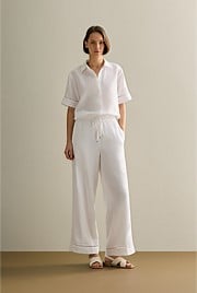 Linen Ladder Stitch Detail Pull On Pant