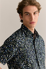 Regular Fit Linen Wave Print Short Sleeve Shirt