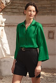 Silk Twill Flared Sleeve Shirt