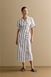 Linen Shadow Stripe Camp Shirt