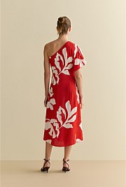 One Shoulder Palm Leaf Dress