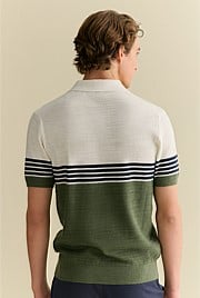 Cotton Linen Textured Colourblock Stripe Polo