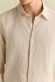 Tailored Fit Basketweave Linen Shirt