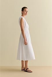 Cotton Sateen Shirred Waist Dress