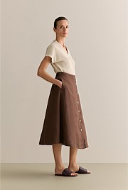 Linen Button Detail Skirt