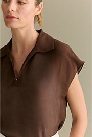 Linen Silk Crosshatch Collared Top