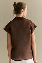 Linen Silk Crosshatch Collared Top