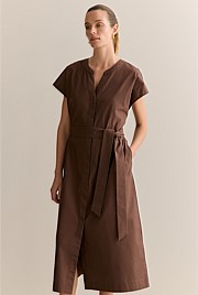 Cotton Poplin Cap Sleeve Belted Dress