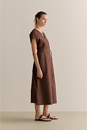 Cotton Poplin Cap Sleeve Belted Dress